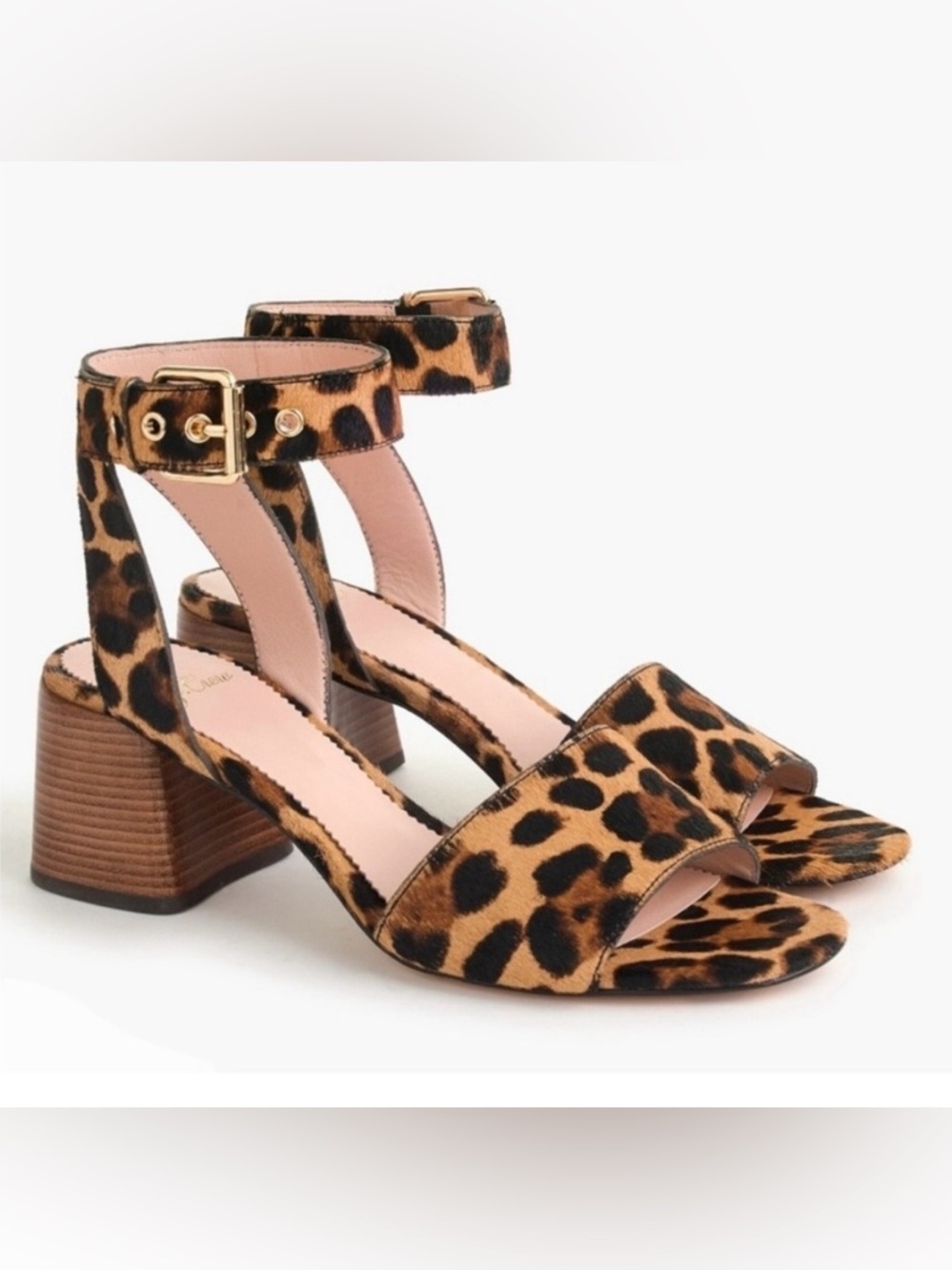 J Crew NEW Leopard Print Block Heel Sandals with Ankle Strap size 7.5